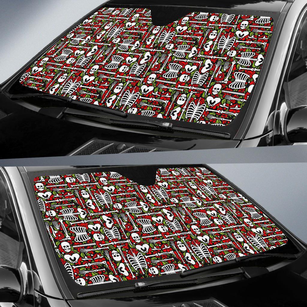 Skeleton Pattern Print Car Sun Shade For Windshield