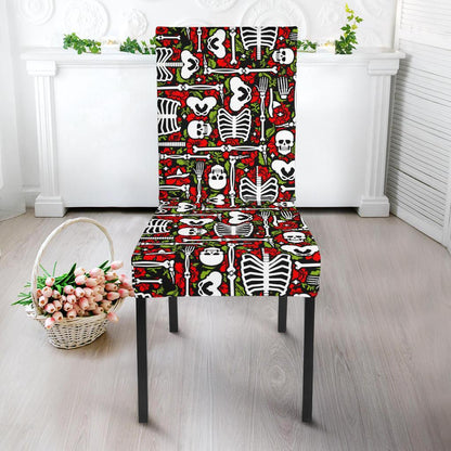 Skeleton Pattern Print Dining Chair Slipcover-JTAMIGO.COM