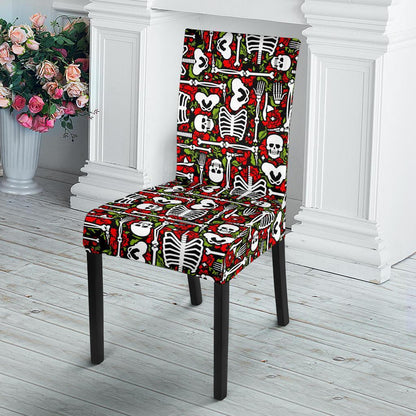 Skeleton Pattern Print Dining Chair Slipcover-JTAMIGO.COM