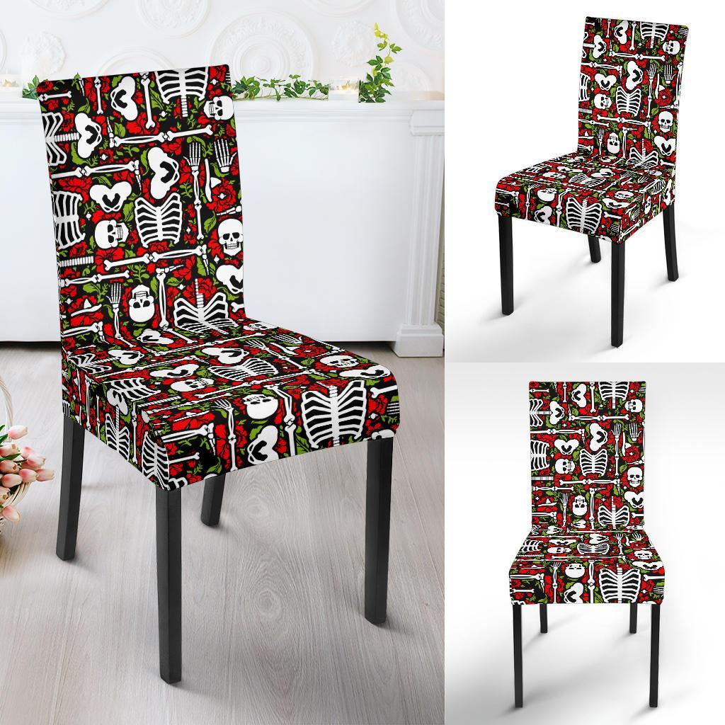Skeleton Pattern Print Dining Chair Slipcover-JTAMIGO.COM