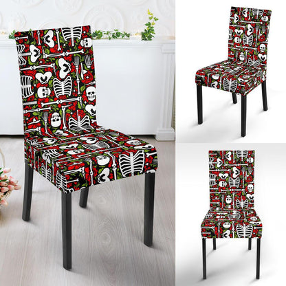 Skeleton Pattern Print Dining Chair Slipcover-JTAMIGO.COM