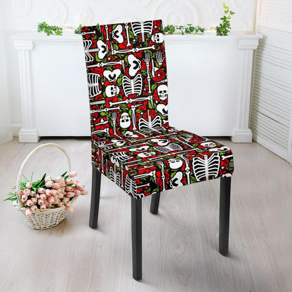 Skeleton Pattern Print Dining Chair Slipcover-JTAMIGO.COM