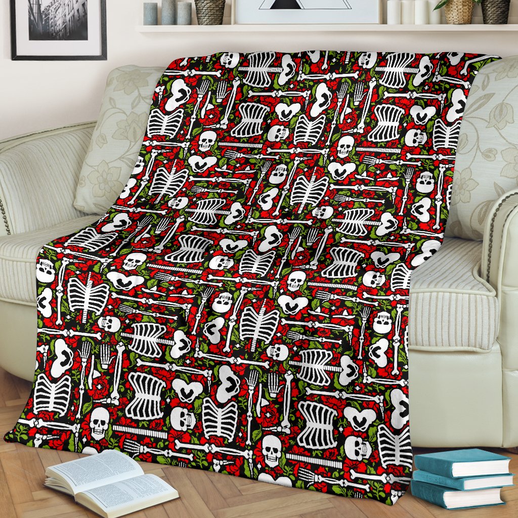 Skeleton Pattern Print Fleece Blanket