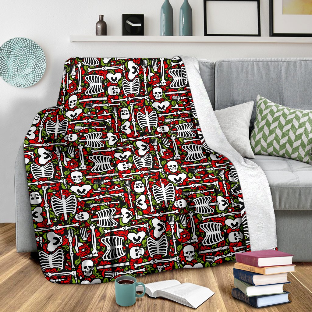 Skeleton Pattern Print Fleece Blanket