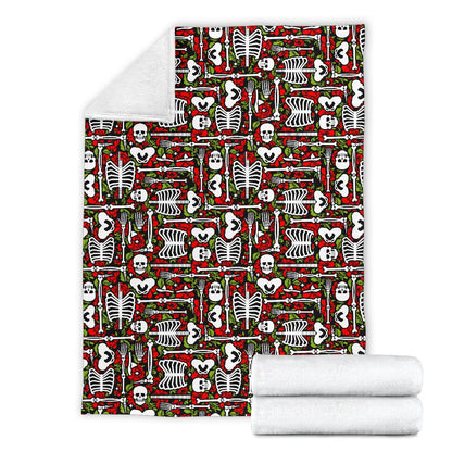 Skeleton Pattern Print Fleece Blanket