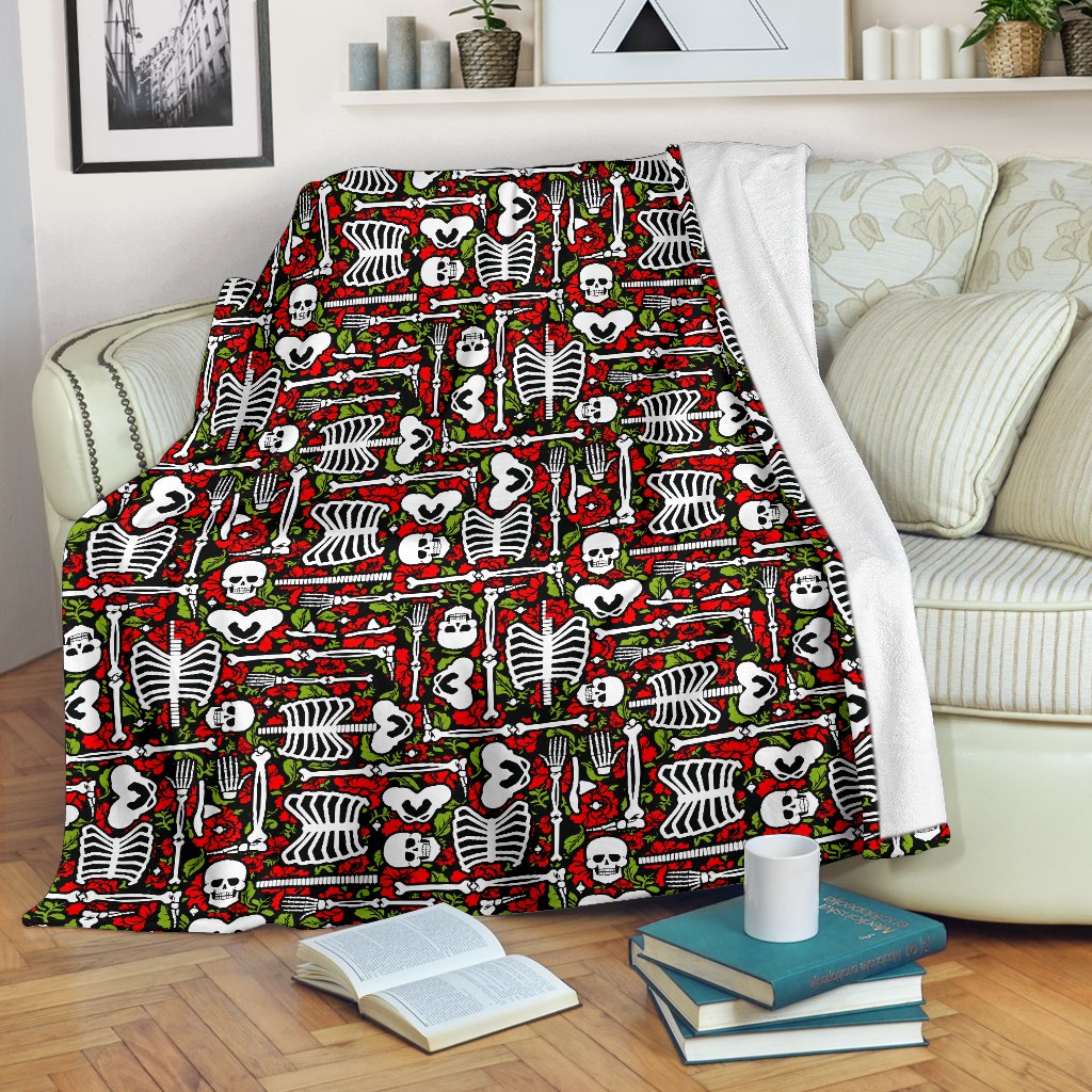 Skeleton Pattern Print Fleece Blanket