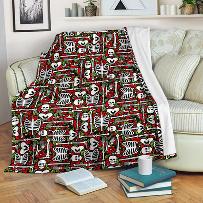 Skeleton Pattern Print Fleece Blanket
