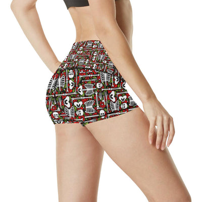 Skeleton Pattern Print High Waisted Spandex Shorts-JTAMIGO.COM