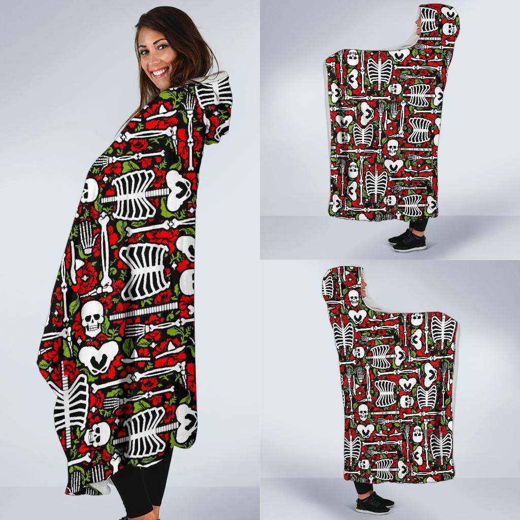 Skeleton Pattern Print Hooded Blanket-JTAMIGO.COM