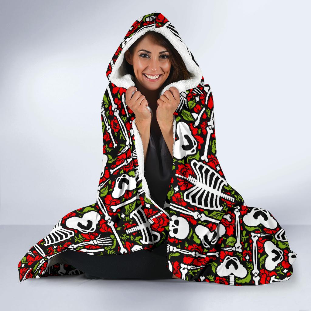 Skeleton Pattern Print Hooded Blanket-JTAMIGO.COM