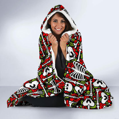 Skeleton Pattern Print Hooded Blanket-JTAMIGO.COM