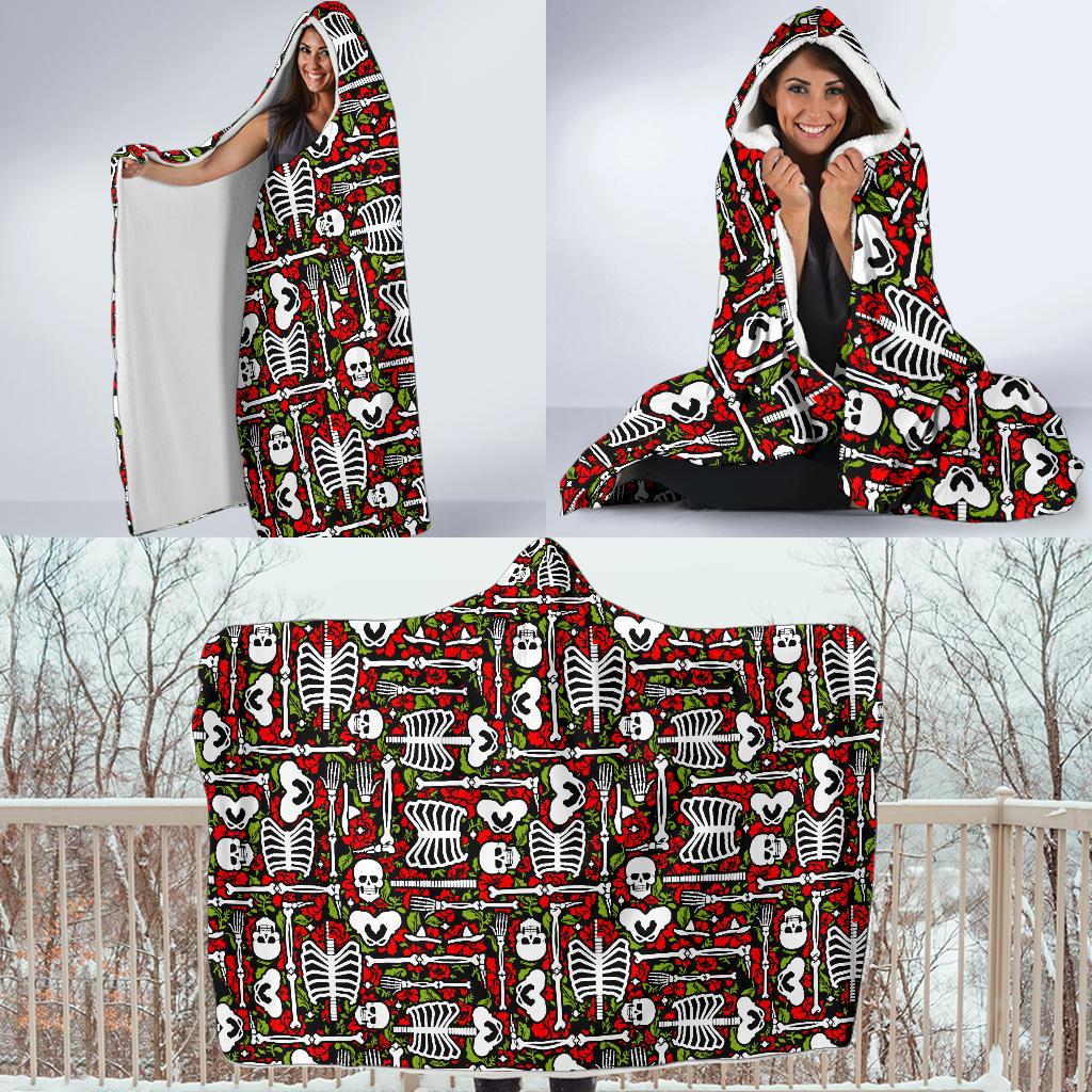 Skeleton Pattern Print Hooded Blanket-JTAMIGO.COM