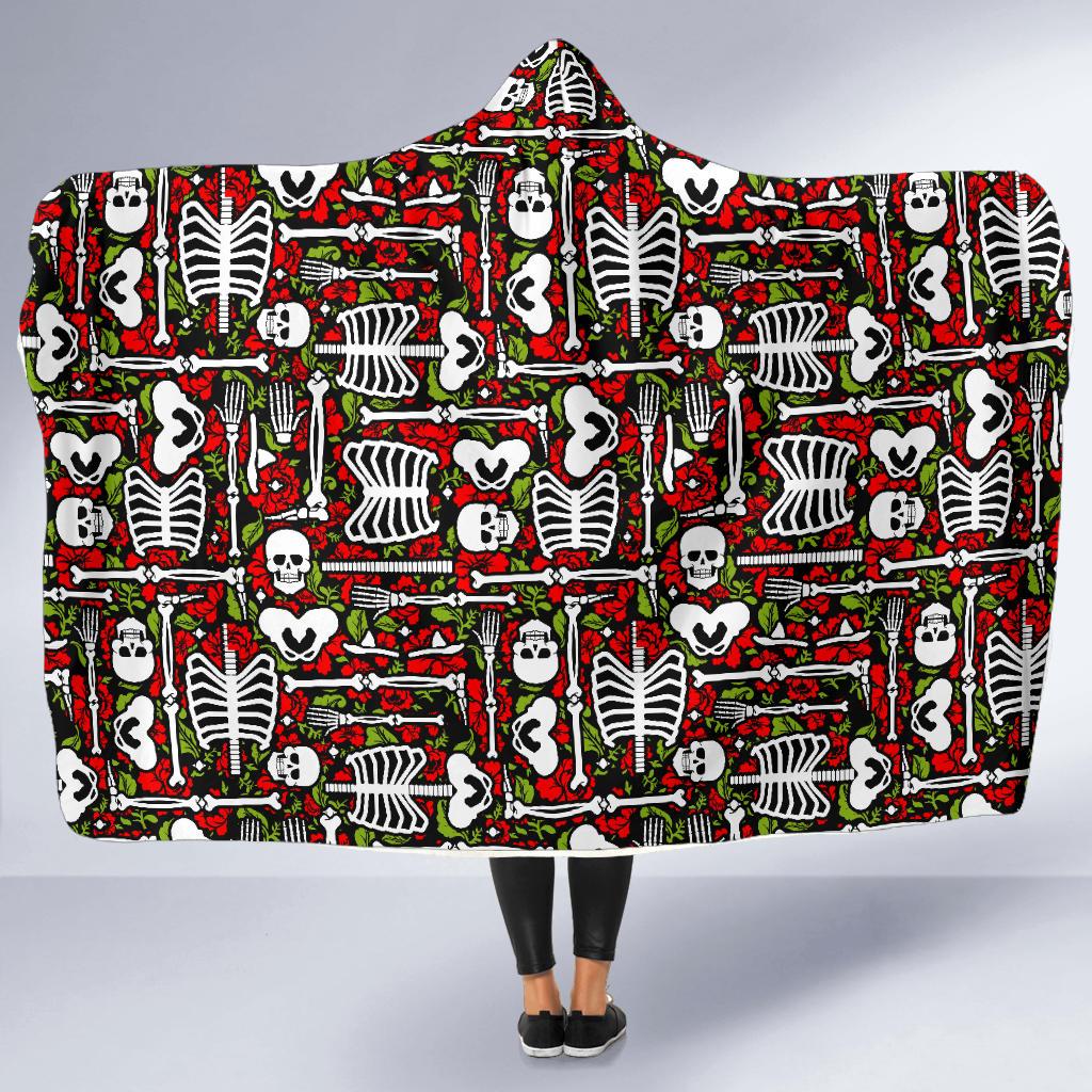 Skeleton Pattern Print Hooded Blanket-JTAMIGO.COM