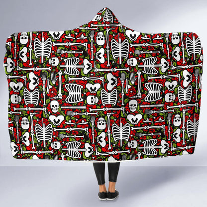 Skeleton Pattern Print Hooded Blanket-JTAMIGO.COM