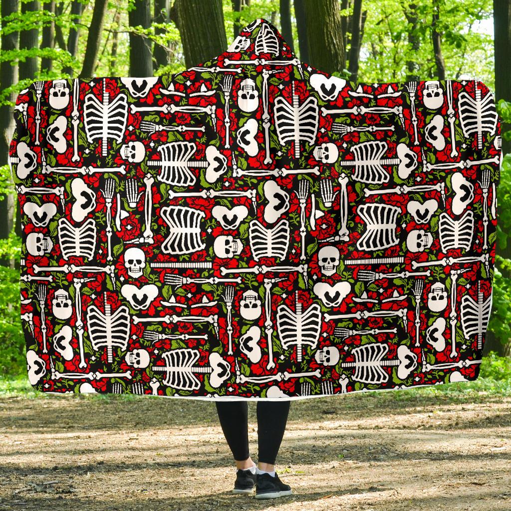 Skeleton Pattern Print Hooded Blanket-JTAMIGO.COM