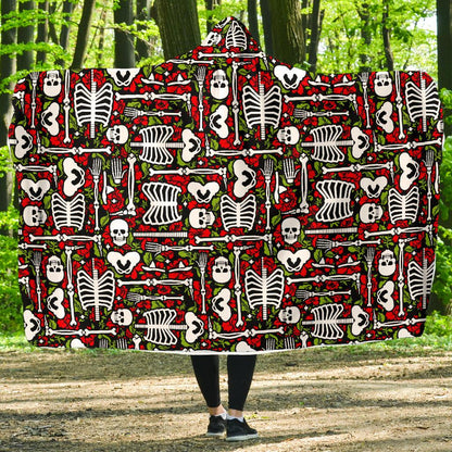 Skeleton Pattern Print Hooded Blanket-JTAMIGO.COM
