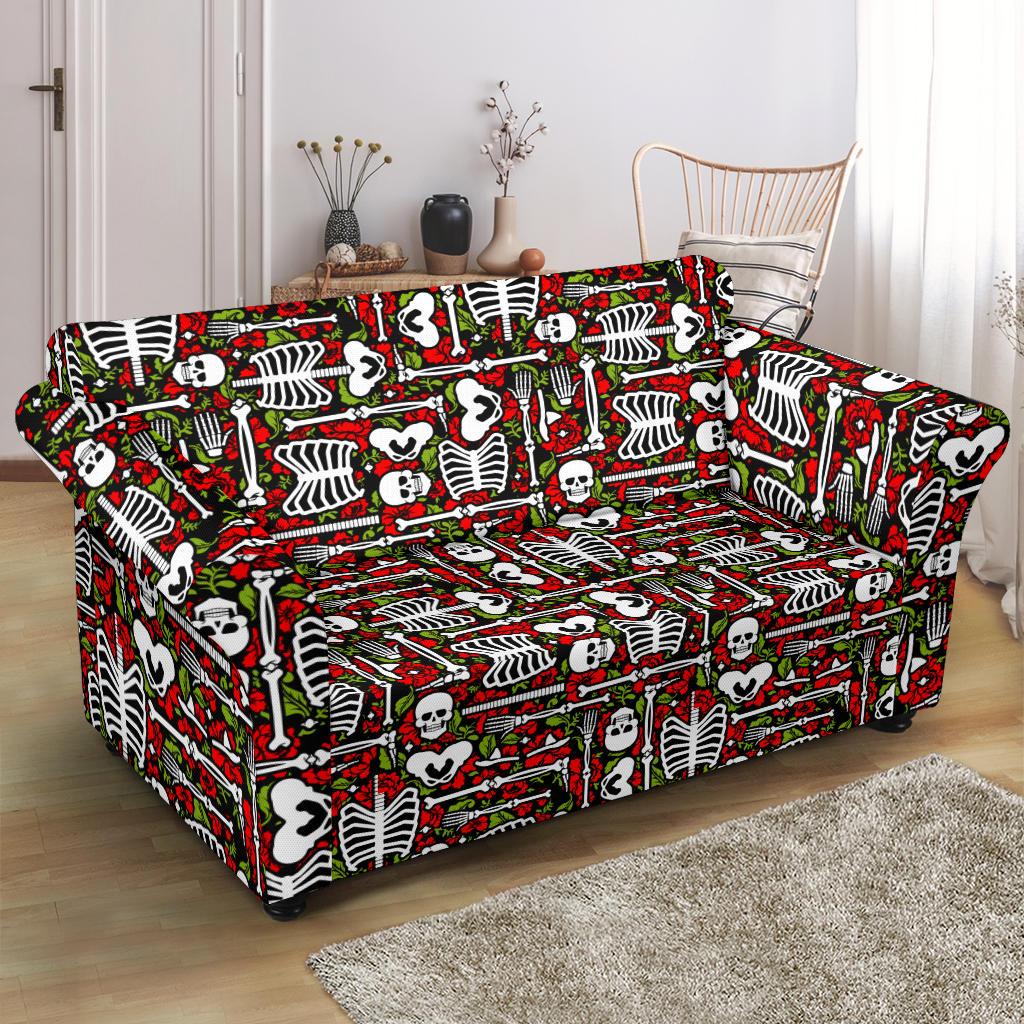Skeleton Pattern Print Loveseat Slipcover-JTAMIGO.COM