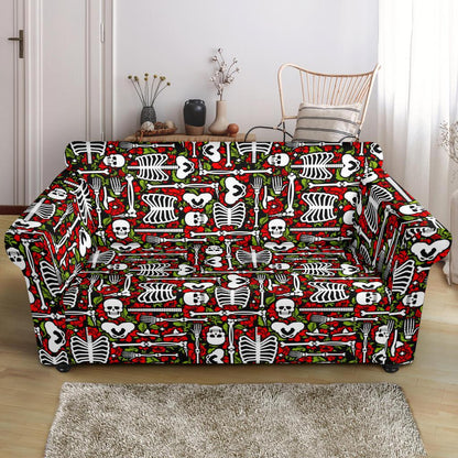 Skeleton Pattern Print Loveseat Slipcover-JTAMIGO.COM