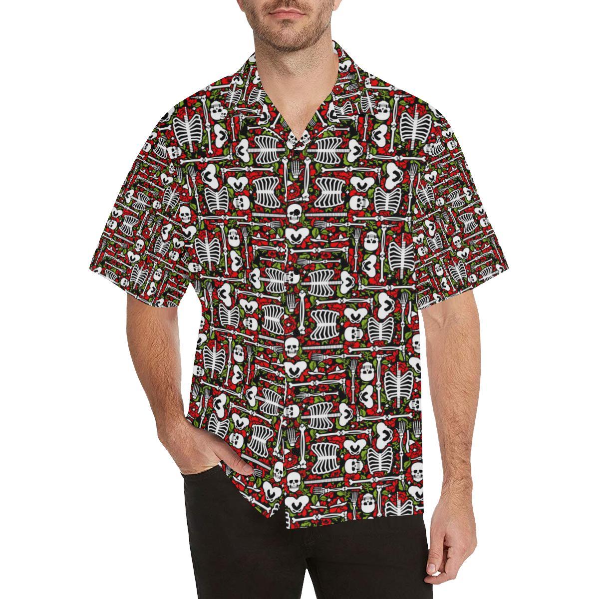 Skeleton Pattern Print Men Aloha Hawaiian Shirt