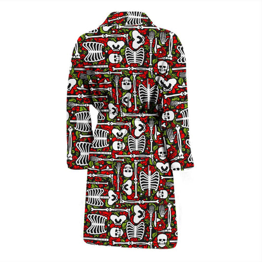 Skeleton Pattern Print Men Bath Robe-JTAMIGO.COM