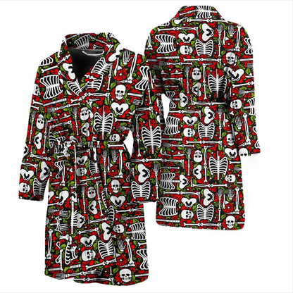Skeleton Pattern Print Men Bath Robe-JTAMIGO.COM