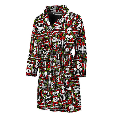 Skeleton Pattern Print Men Bath Robe-JTAMIGO.COM