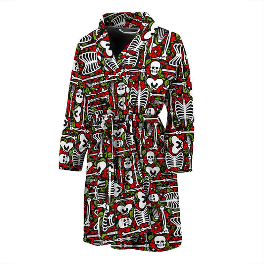 Skeleton Pattern Print Men Bath Robe-JTAMIGO.COM