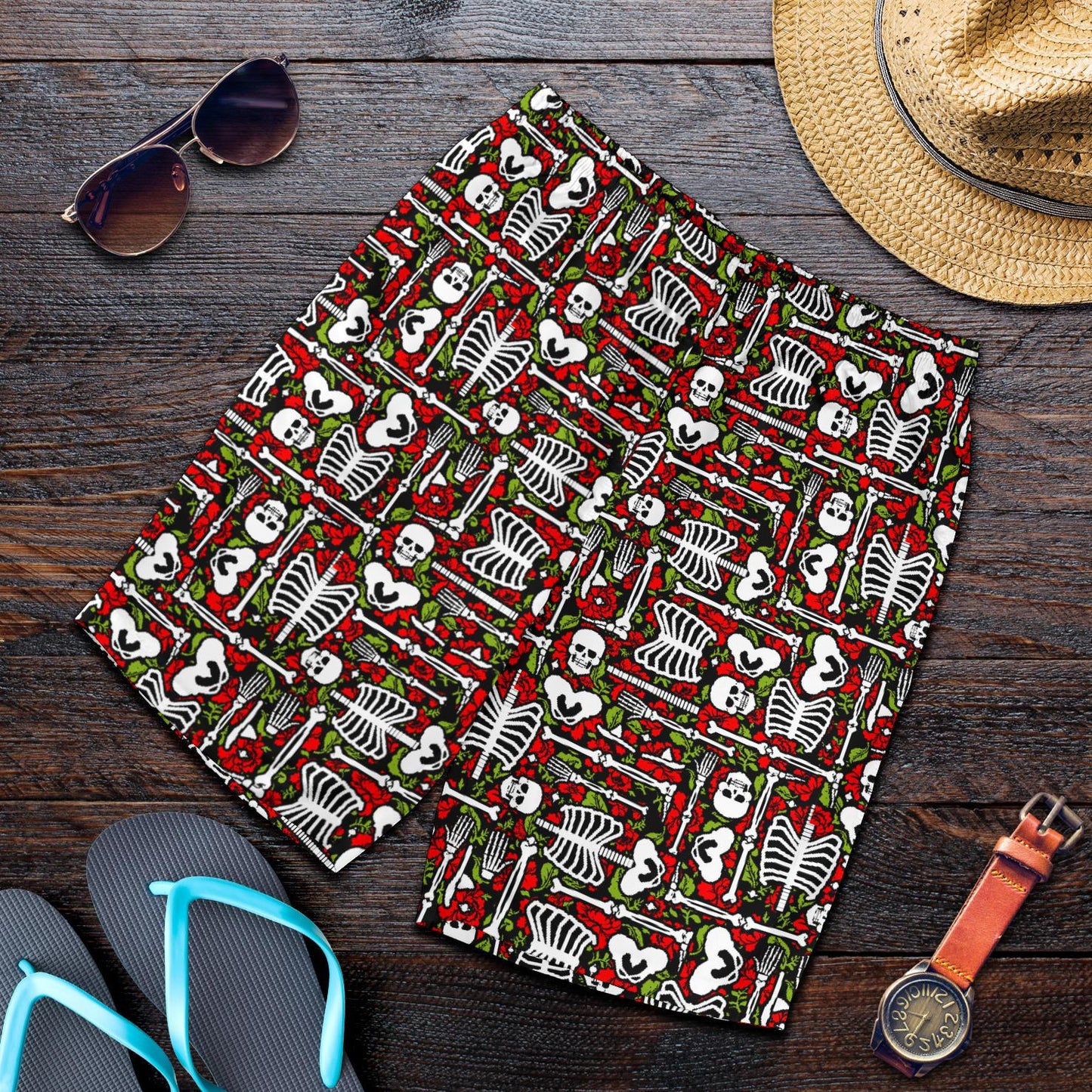 Skeleton Pattern Print Mens Shorts-JTAMIGO.COM