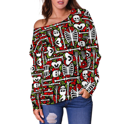 Skeleton Pattern Print Off Shoulder Sweatshirt