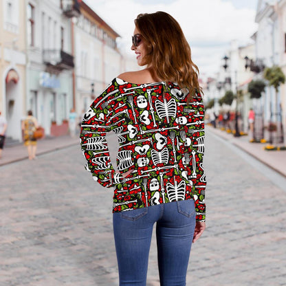 Skeleton Pattern Print Off Shoulder Sweatshirt