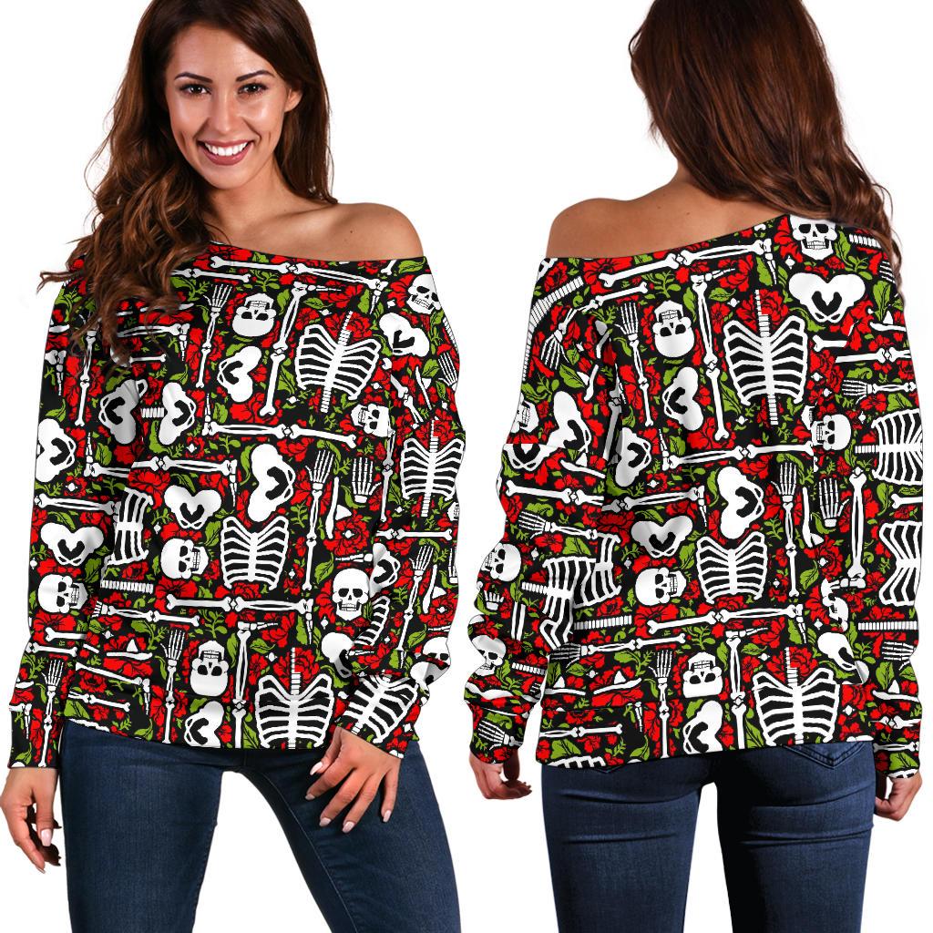 Skeleton Pattern Print Off Shoulder Sweatshirt