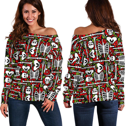 Skeleton Pattern Print Off Shoulder Sweatshirt