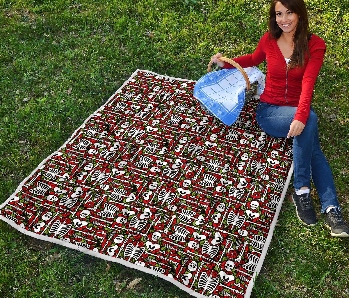 Skeleton Pattern Print Premium Quilt-JTAMIGO.COM