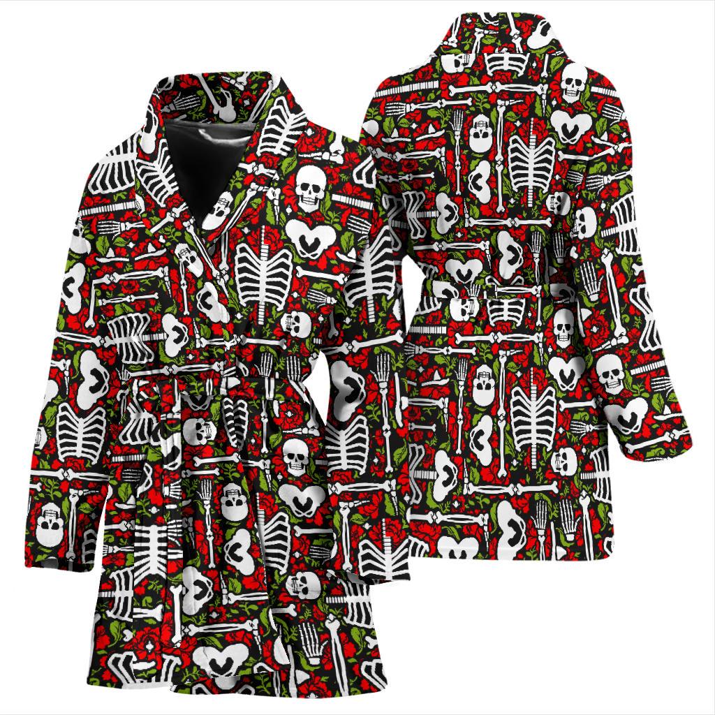 Skeleton Pattern Print Women Bath Robe-JTAMIGO.COM