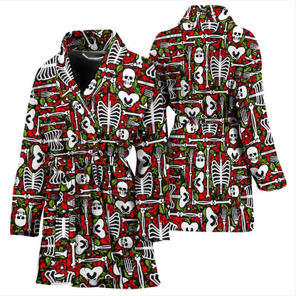 Skeleton Pattern Print Women Bath Robe-JTAMIGO.COM