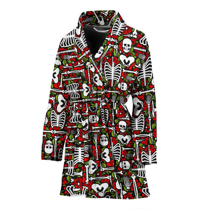 Skeleton Pattern Print Women Bath Robe-JTAMIGO.COM