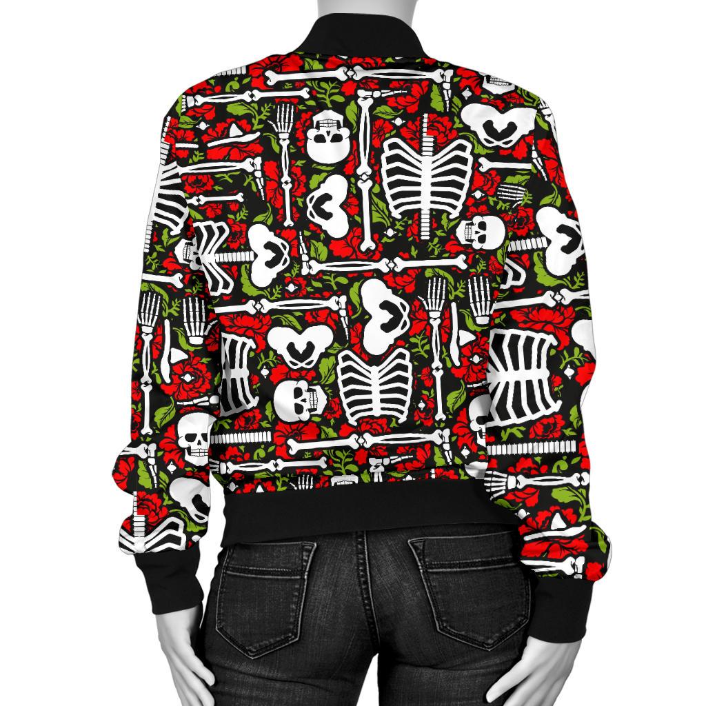 Skeleton Pattern Print Women Casual Bomber Jacket