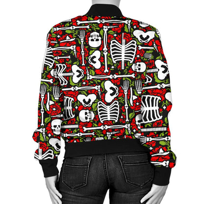 Skeleton Pattern Print Women Casual Bomber Jacket