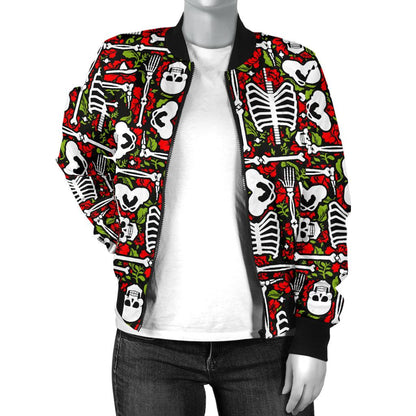 Skeleton Pattern Print Women Casual Bomber Jacket