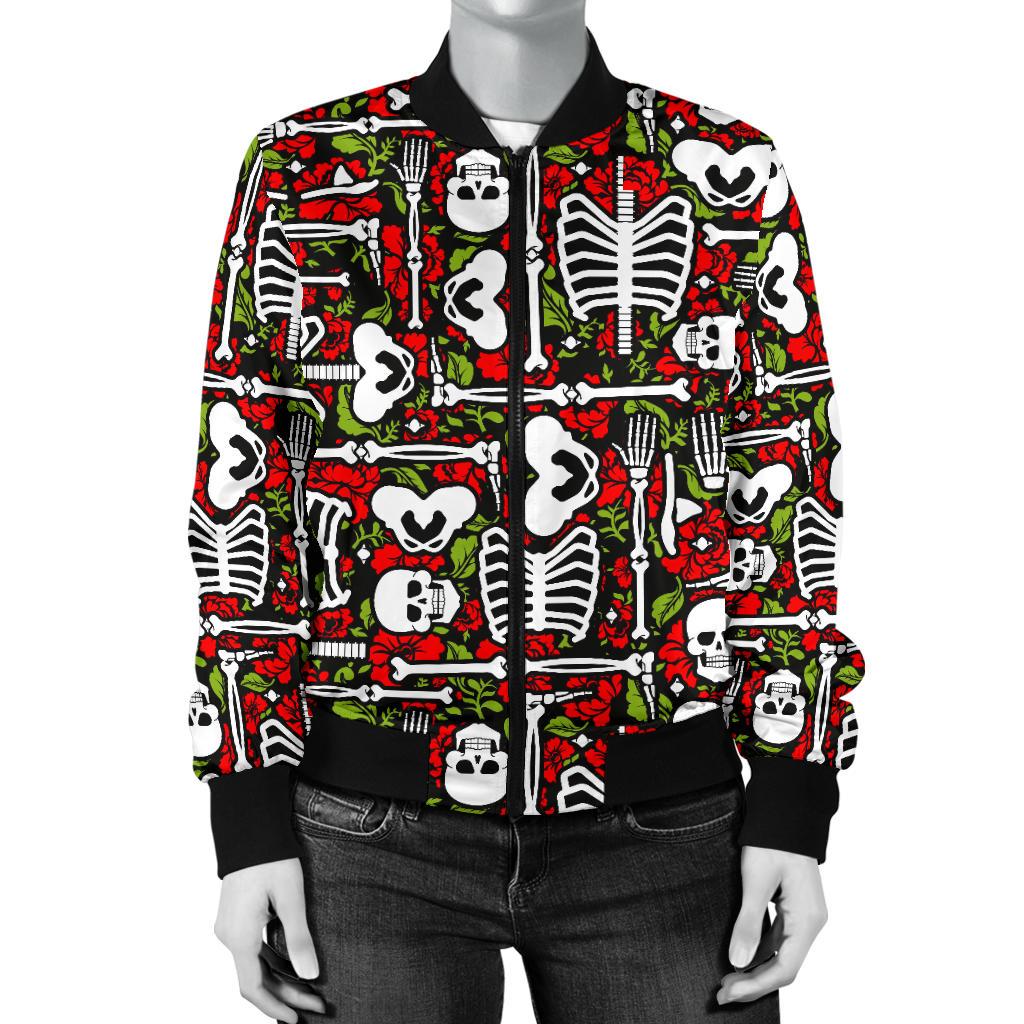 Skeleton Pattern Print Women Casual Bomber Jacket