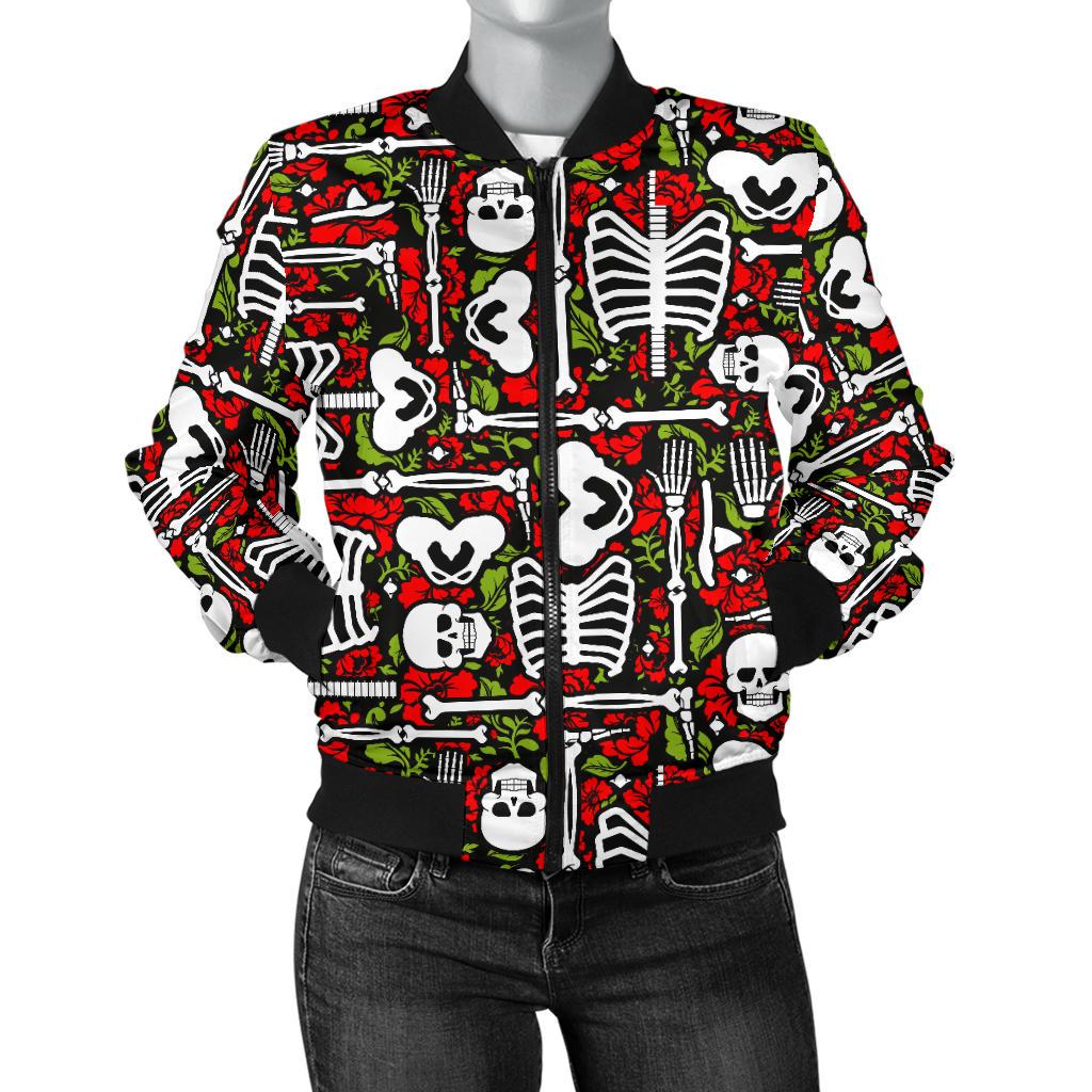 Skeleton Pattern Print Women Casual Bomber Jacket