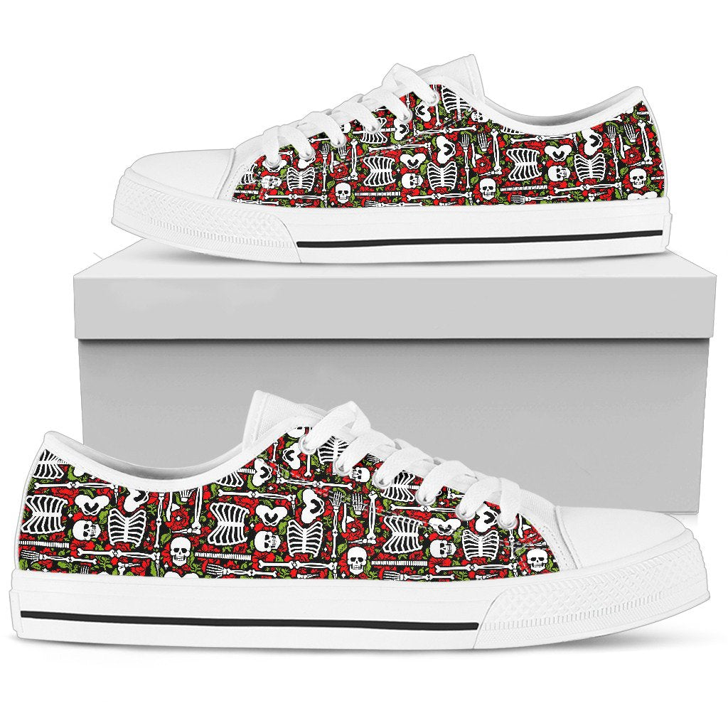 Skeleton Pattern Print Women Low Top Shoes-JTAMIGO.COM