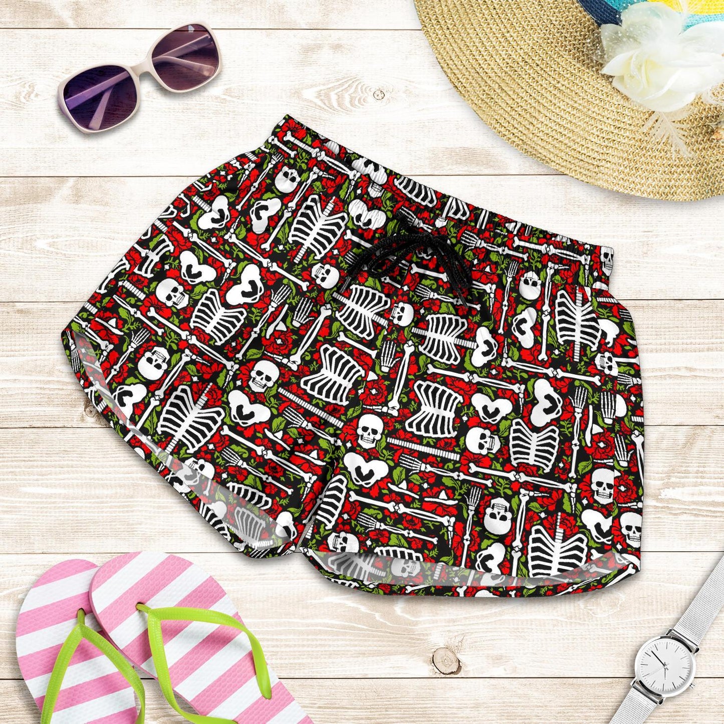 Skeleton Pattern Print Women Shorts-JTAMIGO.COM
