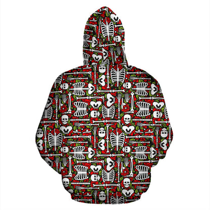 Skeleton Pattern Print Zip Up Hoodie