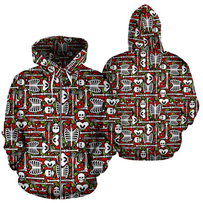 Skeleton Pattern Print Zip Up Hoodie