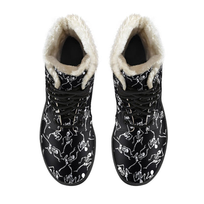 Skeleton Style Print Faux Fur Leather Boots-JTAMIGO.COM