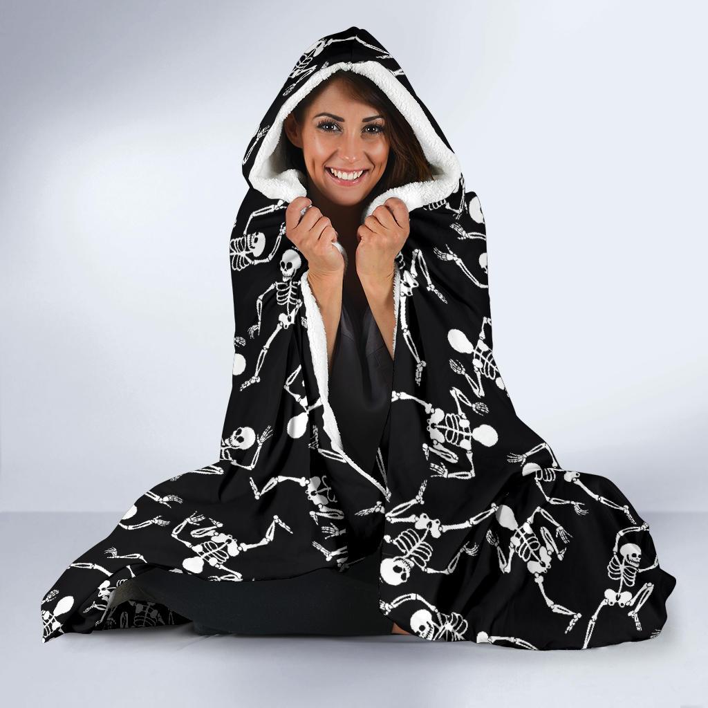 Skeleton Style Print Hooded Blanket-JTAMIGO.COM