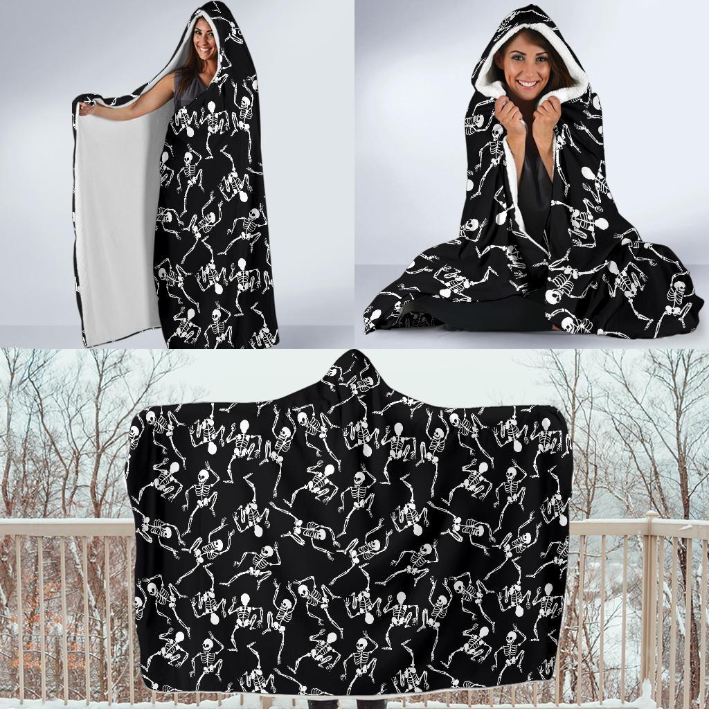 Skeleton Style Print Hooded Blanket-JTAMIGO.COM