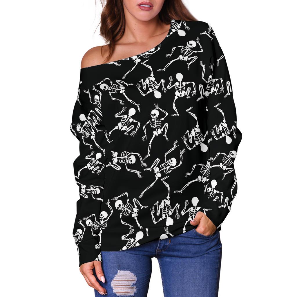 Skeleton Style Print Off Shoulder Sweatshirt