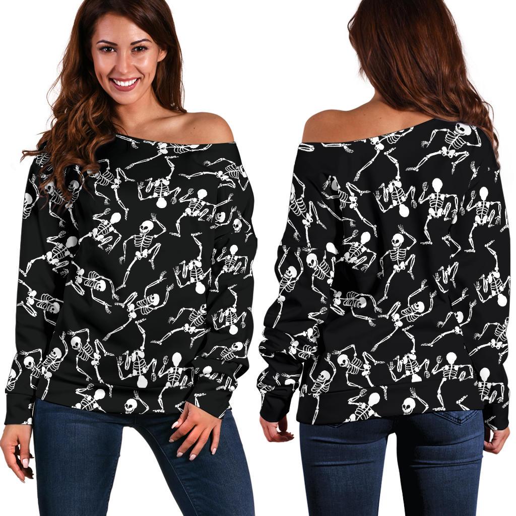 Skeleton Style Print Off Shoulder Sweatshirt